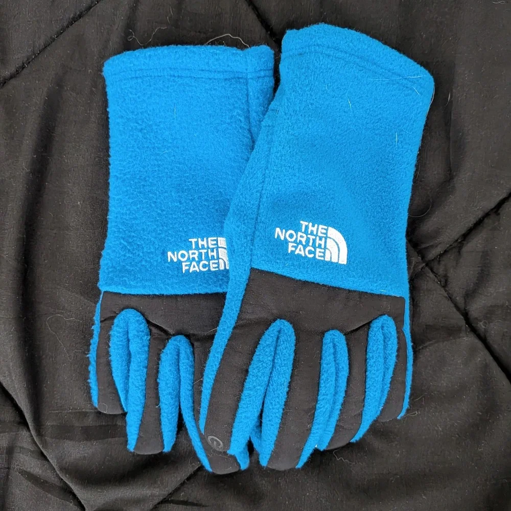 The North Face Youth Etip Fleece Gloves Blue Black Touchscreen Size Small